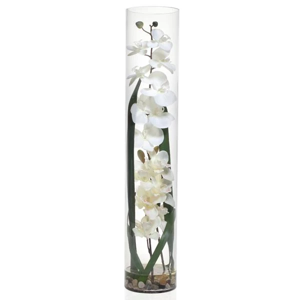 Faux Orchid In Glass Vase 1 Faux Orchid In Glass Vase